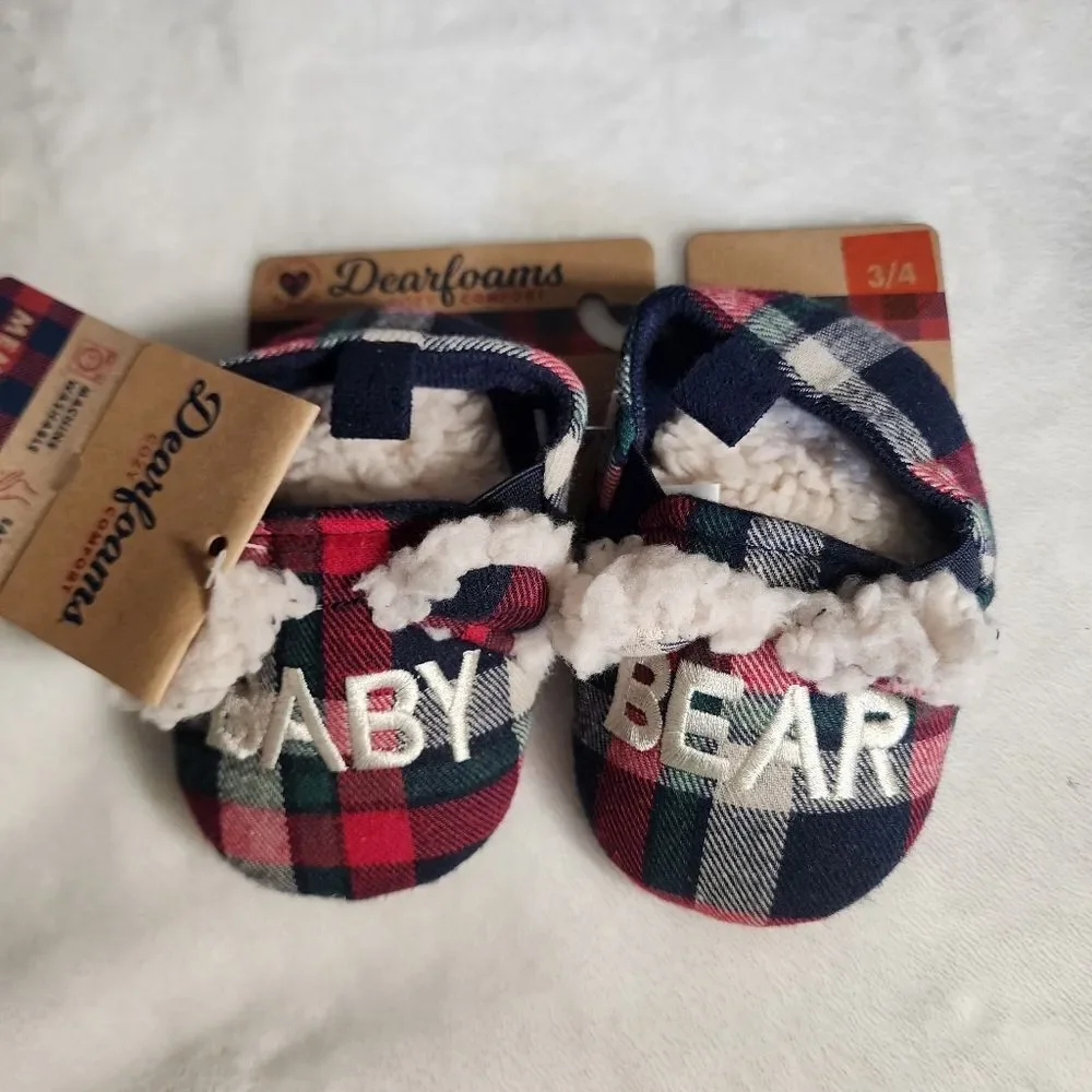 3 For $15 Deerfoams Cozy Comfort Memory Foam Plaid Baby Bear Slippers Size 3/4